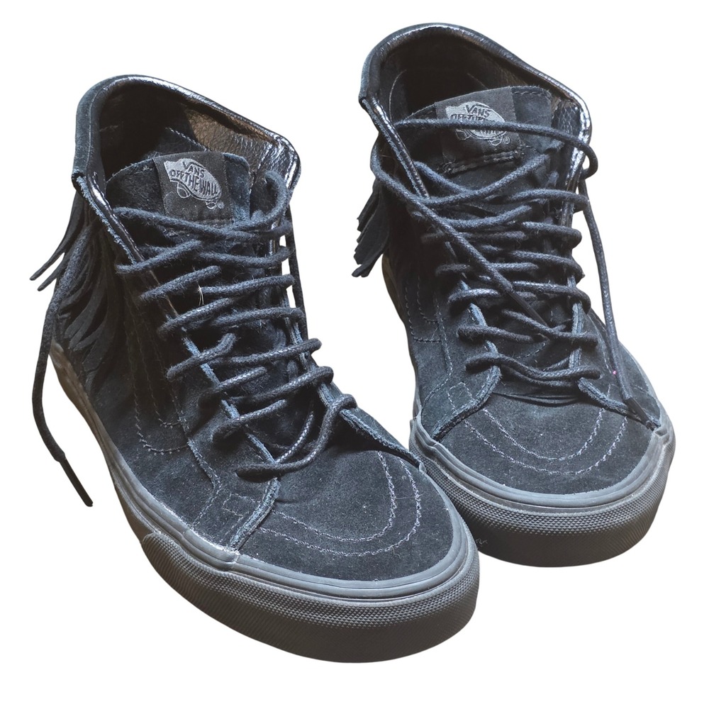 Vans Sk8-Hi Moc Fringe Triple Black Blackout Streetwear Size Men 6 Women 7.5